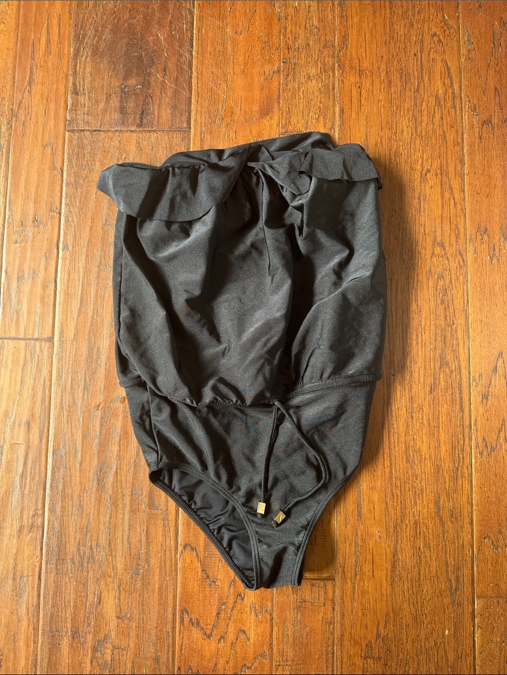 Strapless Black Ruffle One-Piece Swimsuit